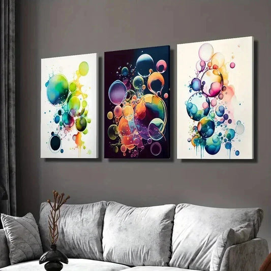 3pcs Colorful Abstract Bubble Decoration Wall Art Set Canvas Framed 40x60cm - High Quality Print 100% Australian Made Wall Canvas Ready to Hang