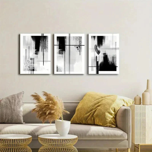 3pcs black grey and white neutral Metal Print Ready to Hang Art
