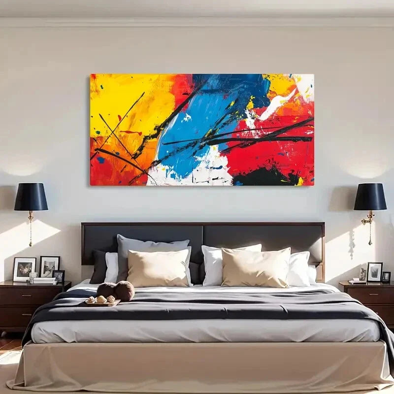 Abstract Expressionism Vivid Wall Art Canvas Office Home Room Framed 80x45cm