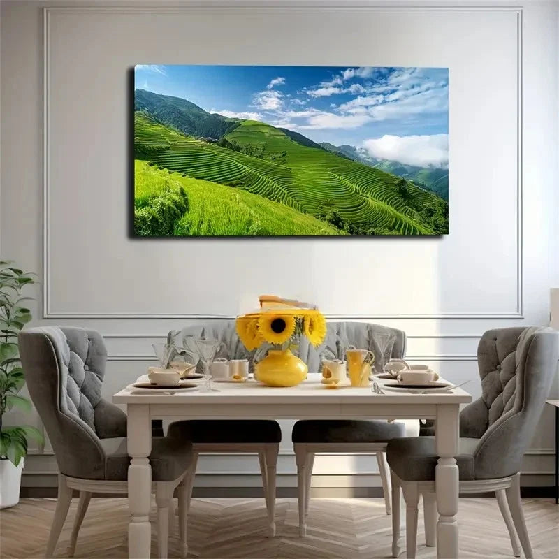 Green Mountain Spring Wall Art Canvas Office Home Room Framed 80x45cm