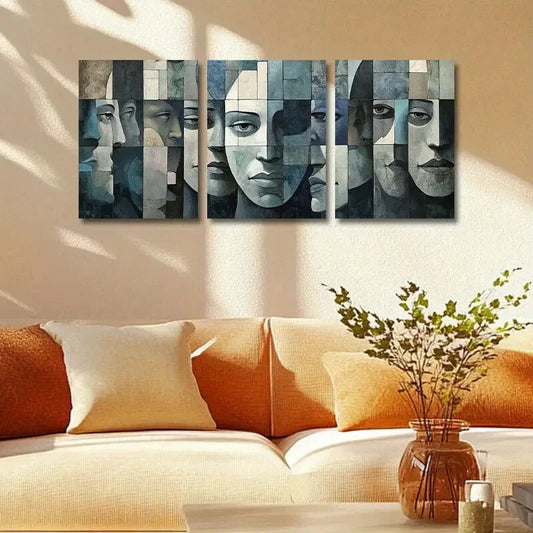 3pcs Many Faces Abstract Design Metal Print Ready to Hang Art