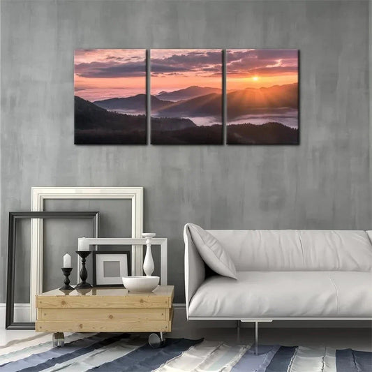 3pcs Sunset Sunshine Mountain Artwork Metal Print Ready to Hang Art