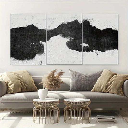 3pcs Black Painting Brush Strokes Metal Print Ready to Hang Art