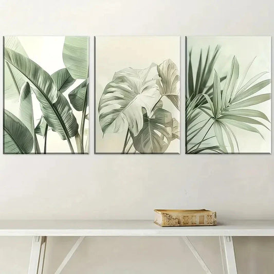 3pcs Natural Plant Leaves Simple Landscape Art Metal Print Ready to Hang Art