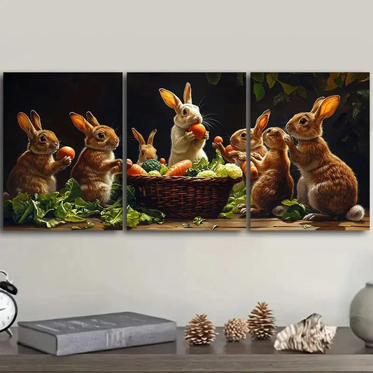 3pcs Rabbit farm Art Painting Metal Print Ready to Hang Art