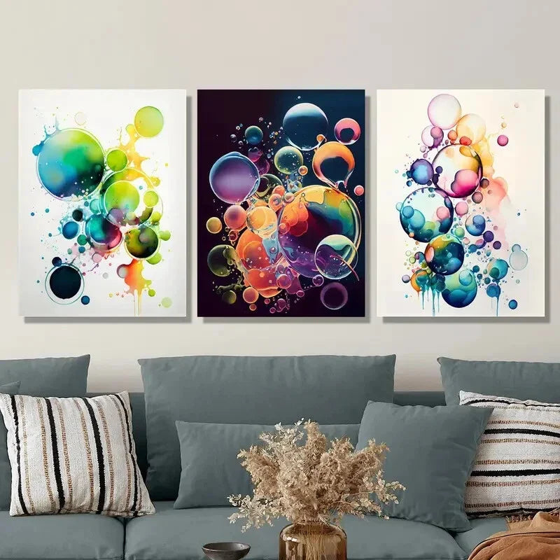 3pcs Colorful Abstract Bubble Metal Print Ready to Hang Art