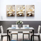 3pcs White Flower Abstract Golden Metal Print Ready to Hang Art