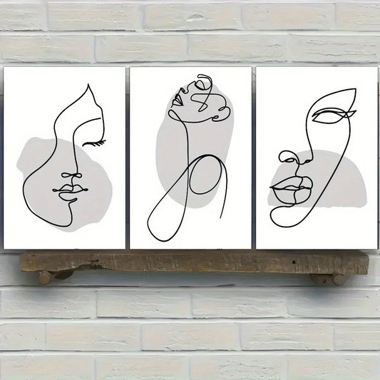 3pcs Abstract Facial Classic Style Metal Print Ready to Hang Art