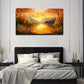 Sunset Over Lake With Mountains Wall Art Canvas Office Home Room Framed 80x45cm