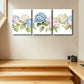 3pcs Vibrant Blue & Pink Hydrangea with Leaves Metal Print Ready to Hang Art