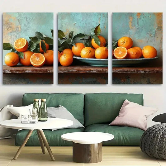 3pcs Orange Still Life Rustic Fruit Metal Print Ready to Hang Art