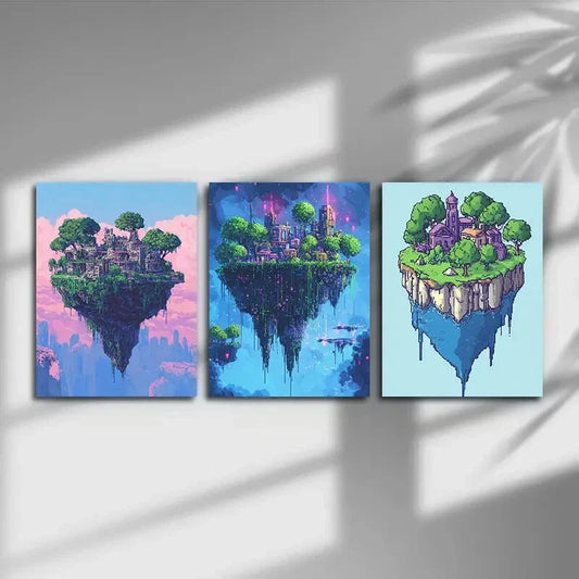 3pcs Fantasy Sky City Modern Colourful Metal Print Ready to Hang Art