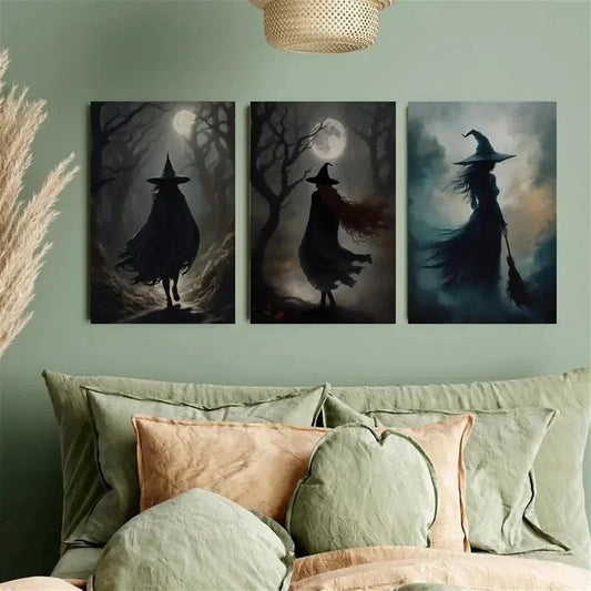 3pcs Witch Under Full Moon Metal Print Ready to Hang Art