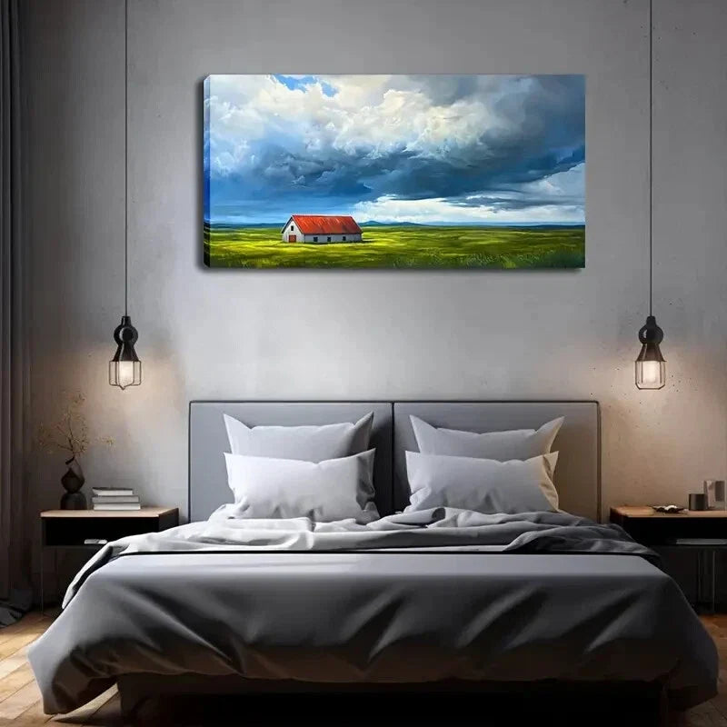 Serene Red House on the Endless Wall Art Canvas Office Home Room Framed 120x60cm