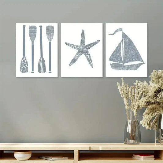3pcs Modern Ocean Lake House Coastal Design Metal Print Ready to Hang Art