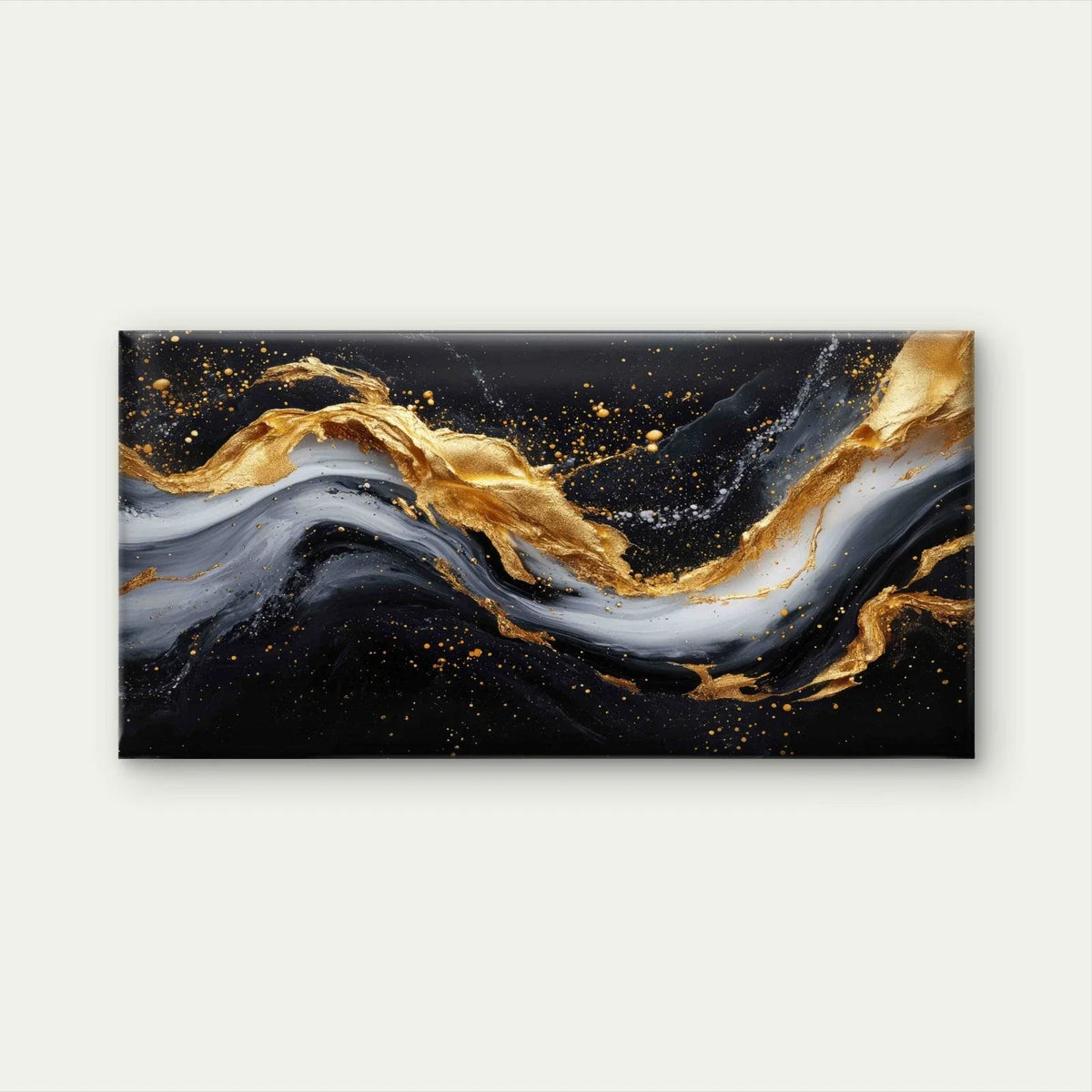 Painting Gold Black Swirl Wall Art Canvas Office Home Room Framed 80x45cm