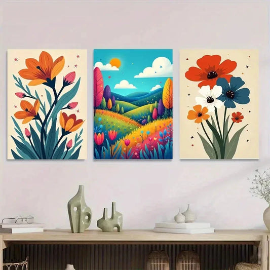 3pcs Colorful Floral Vibrant Modern Metal Print Ready to Hang Art