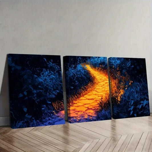3pcs Vibrant Garden Pathway  Wall Art Set Canvas Framed 40x60cm - High Quality Print 100% Australian Made Wall Canvas Ready to Hang