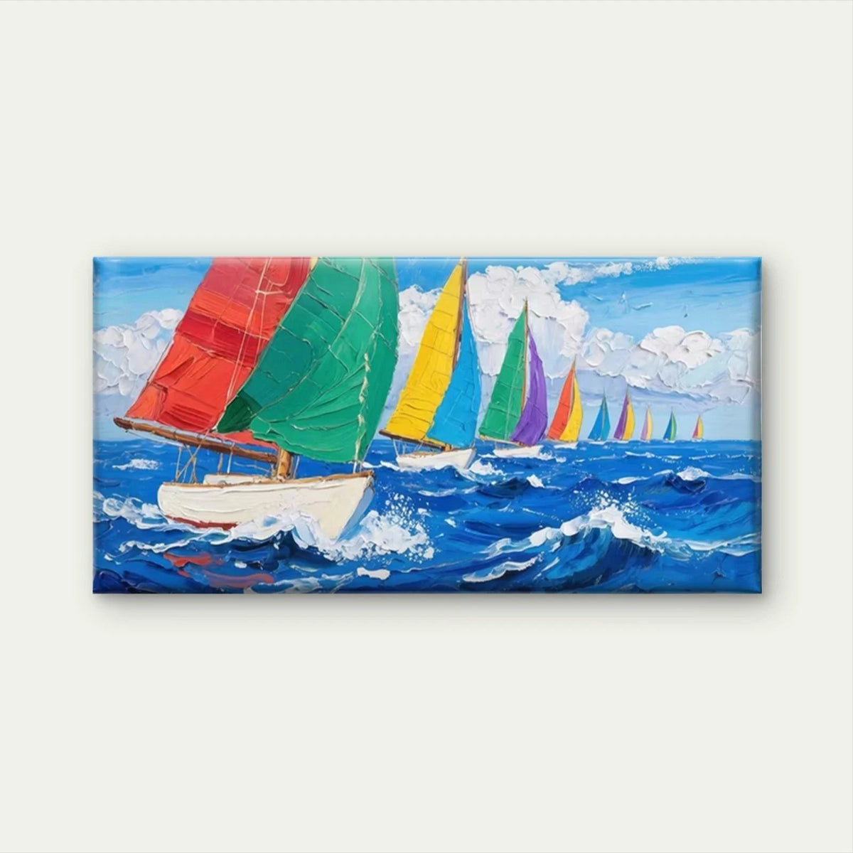 Nautical Sailboats Ocean Waves Wall Art Canvas Office Home Room Framed 80x45cm