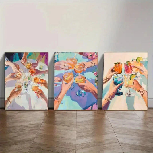3pcs Vibrant Social Gathering Posters Metal Print Ready to Hang Art