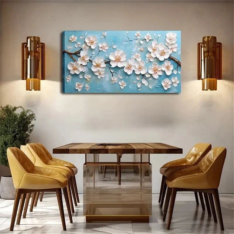 White Flowers on Brown Branches Wall Art Canvas Office Home Room Framed 120x60cm
