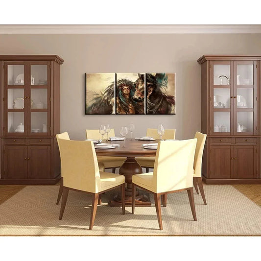 3pcs Abstract Figure Horse Colourful Brown Metal Print Ready to Hang Art