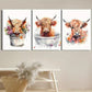 3pcs Rustic Farmhouse, Oak Growth Rings Metal Print Ready to Hang Art