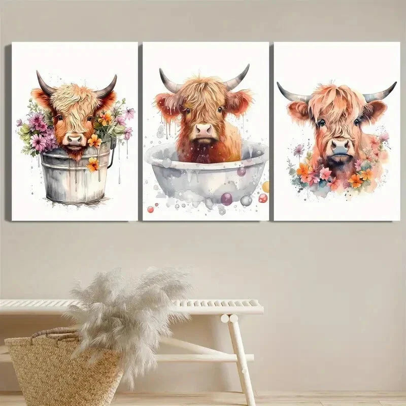 3pcs Rustic Farmhouse, Oak Growth Rings Metal Print Ready to Hang Art