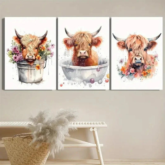 3pcs Rustic Farmhouse, Oak Growth Rings Metal Print Ready to Hang Art