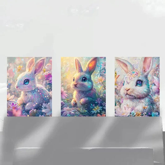 3pcs Whimsy Bunny Colourful Modern Metal Print Ready to Hang Art