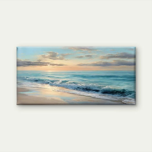 Romantic Beach Scene with Ocean Wall Art Canvas Office Home Room Framed 80x45cm