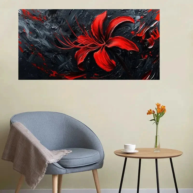 Red Flowers Exclusive Abstract Wall Art Canvas Office Home Room Framed 120x60cm