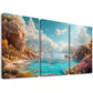 3pcsVibrant Cliffs Coastal Sunlit Turquoise Wall Art Set Canvas Framed 40x60cm - High Quality Print 100% Australian Made Wall Canvas Ready to Hang