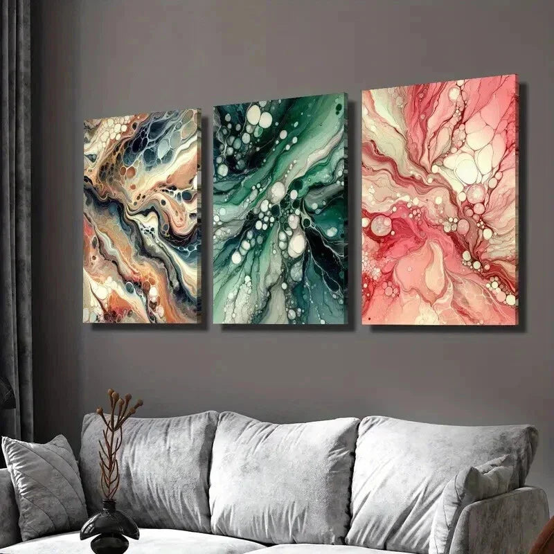 3pcs Abstract Marble Shaped Multi Color Wall Art Set Canvas Framed 40x60cm - High Quality Print 100% Australian Made Wall Canvas Ready to Hang