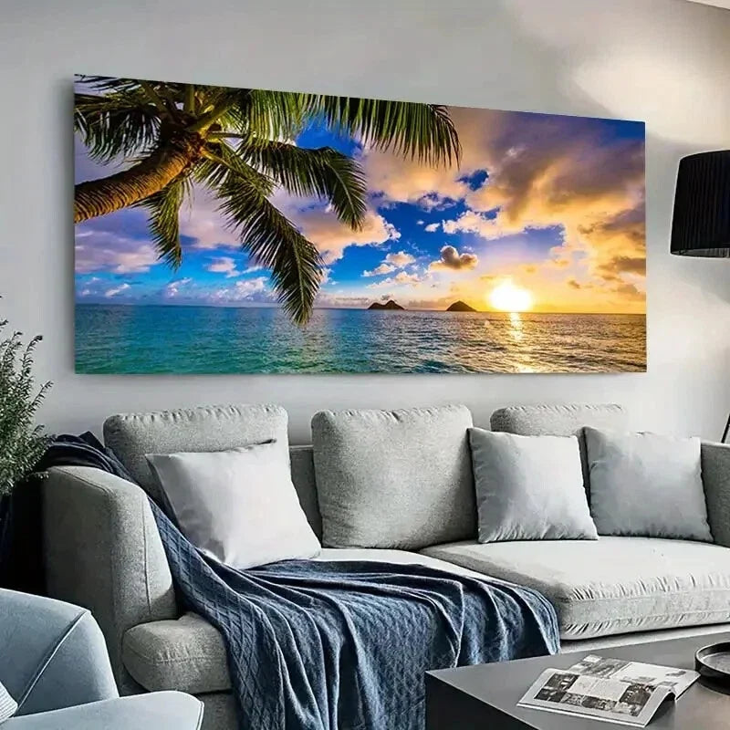 Hawaiian Sunrise Beach wall canvas office home room framed 120x60cm