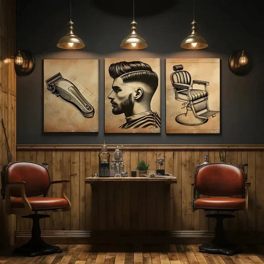 3pcs Vintage Barber Printing Men's Hairdresser Metal Print Ready to Hang Art