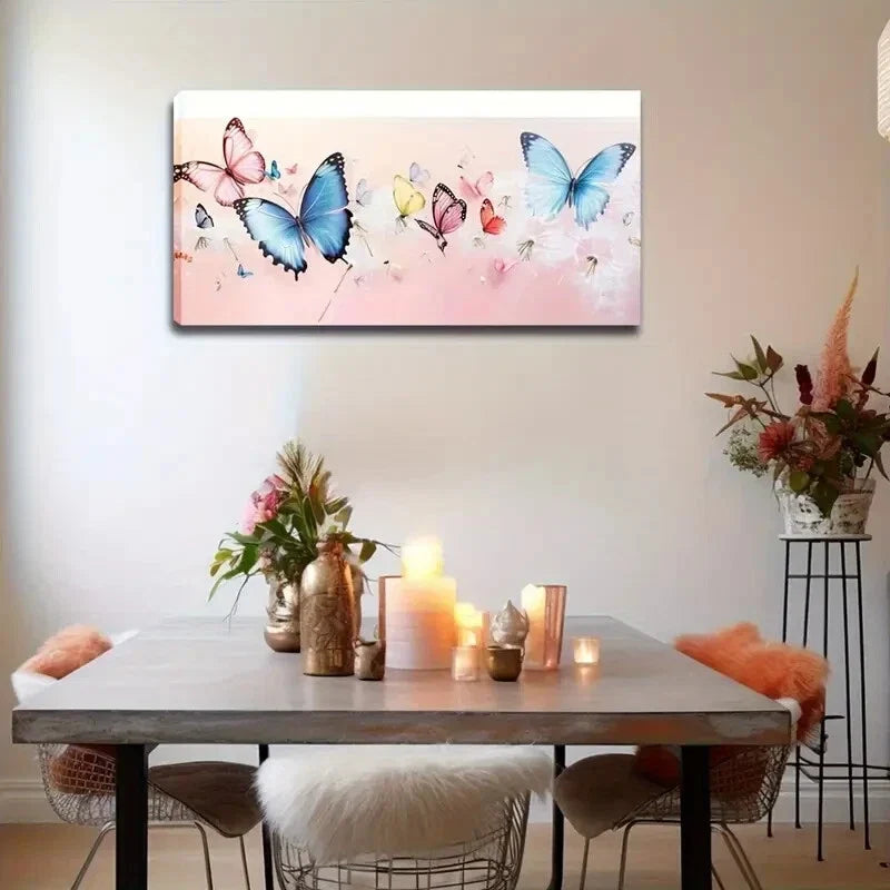 Vibrant Butterflies Dandelions Wall Art Canvas Office Home Room Framed 120x60cm