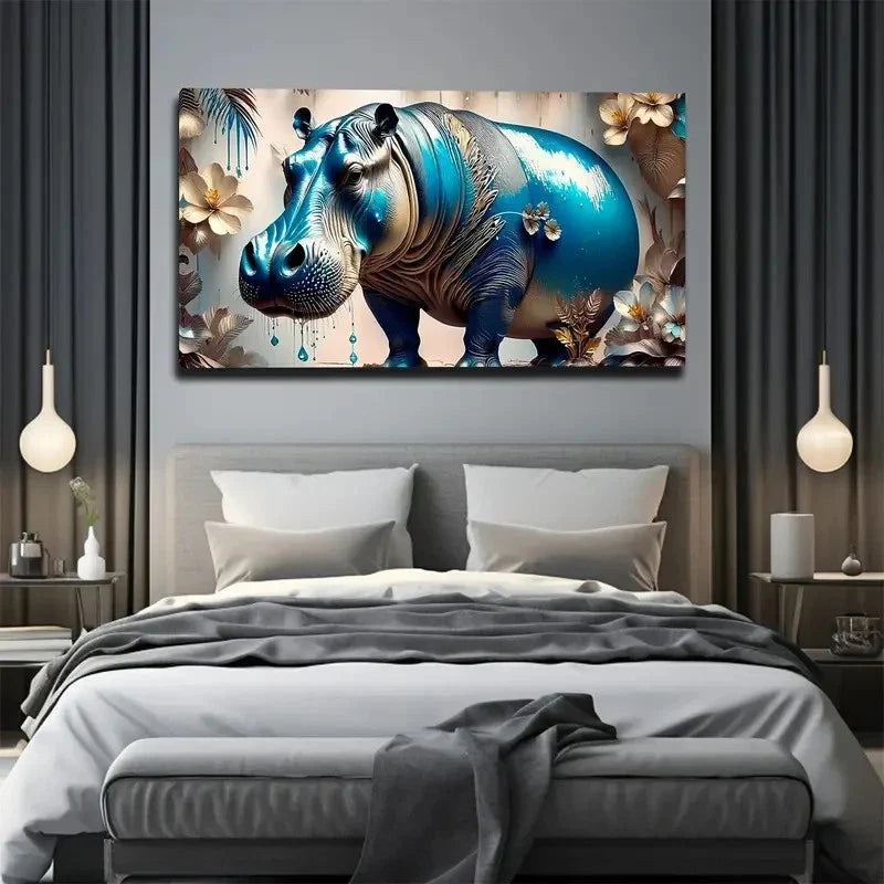 Good-Looking Hippo Wall Art Canvas Office Home Room Framed 80x45cm
