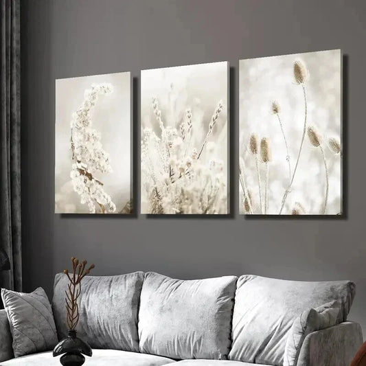 3pcs Neutral Botanical Floral Prints Wall Art Set Canvas Framed 40x60cm - High Quality Print 100% Australian Made Wall Canvas Ready to Hang