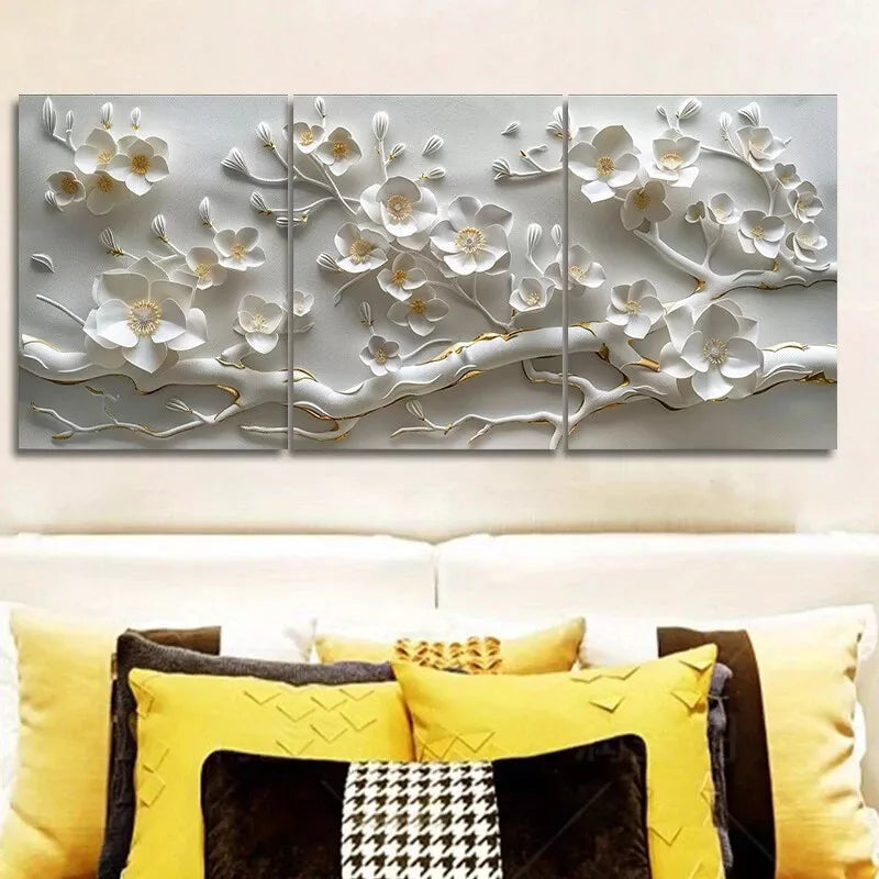 3pcs White Flower Modern Contemporary Style Wall Art Set Canvas Framed 40x60cm - High Quality Print 100% Australian Made Wall Canvas Ready to Hang