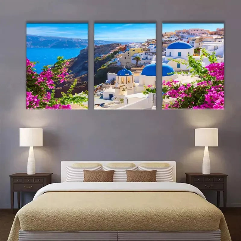 3pcs Island burner City Of Oia On Island Santorini Greece Canvas Framed 40x60cm - High Quality Print 100% Australian Made Wall Canvas Ready to Hang