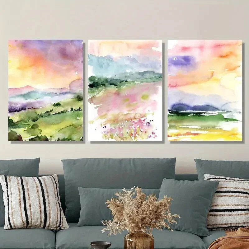 3pcs Abstract landscape watercolor style Metal Print Ready to Hang Art