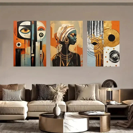 3pcs Vibrant Geometric & Floral Designs Metal Print Ready to Hang Art