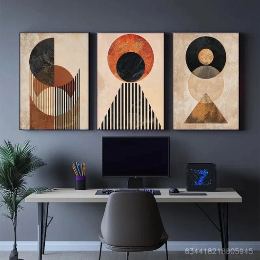 3pcs Expression Earthy Geometric Mix, Eclipse Metal Print Ready to Hang Art