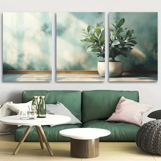 3pcs Abstract Olive in a Pot Metal Print Ready to Hang Art