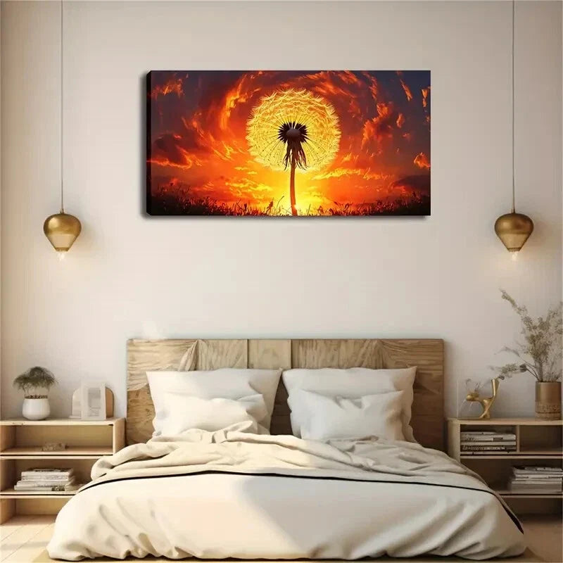 Dandelion Under The Setting Sun Wall Art Canvas Office Home Room Framed 120x60cm