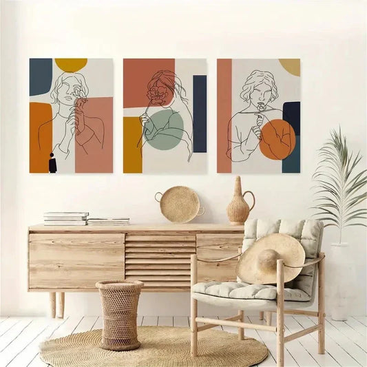 3pcs Abstract Line Classic Geometric Metal Print Ready to Hang Art