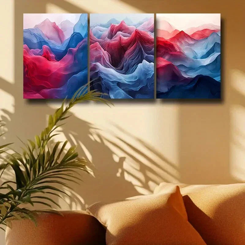 3pcs Modern Psychedelic Mountain Design Metal Print Ready to Hang Art