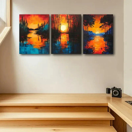 3pcs Triptych of an Isolated Tree Metal Print Ready to Hang Art