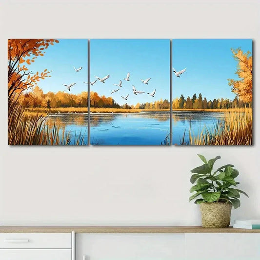 3pcs Nature's Beauty Blue Lake Birds Perfect Wall Art Set Canvas Framed 40x60cm - High Quality Print 100% Australian Made Wall Canvas Ready to Hang